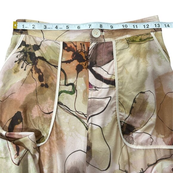 Anthropologie Women's Floral Wide-Leg Pants With Pockets & Lace-Up Detail Size 0 - Picture 4 of 9